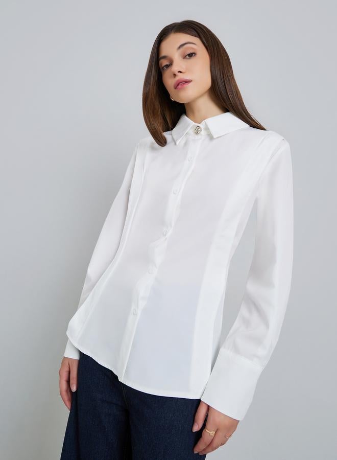 Styli Women White Solid Oversized Buttoned Shirt - Image 3